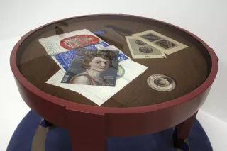 De Ooievaar bedroom table and carpet, Design, 2016, Lucy McKenzie