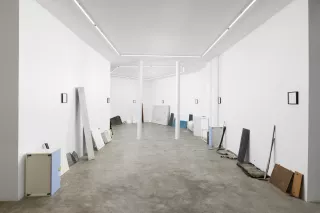  im not good at anything including this round the this time, 87 unused collected objects from the installation, at 84 Rue des Gravilliers and 15 framed pages of notes from Georgian language classes that the artist did not follow up on after the 8th..., Installation, 2021, Ser Serpas